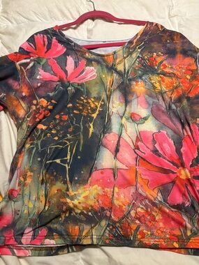 2for $10.00sale Floral Short-Sleeve Women’s Top in Pink and Black